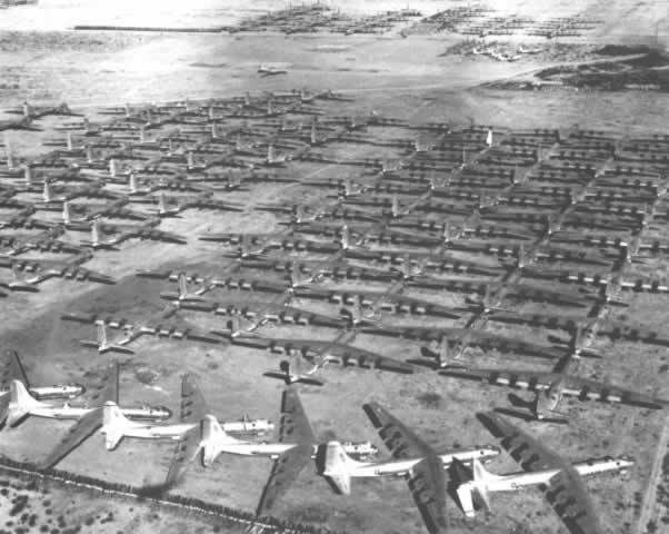 Aerial view of Convair B-36 Peacemakers at Davis-Monthan Air Force Base awaiting scrappin Aerial view of Convair B-36 Peacemakers at Davis-Monthan Air Force Base awaiting scrappin