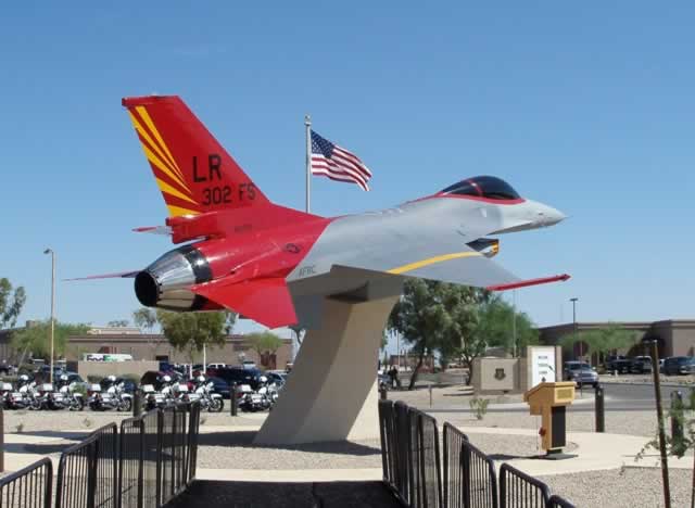 F-16 Fighting Falcon at the Luke Air Force Base Airpark in Phoenix, Arizona F-16 Fighting Falcon at the Luke Air Force Base Airpark in Phoenix, Arizona