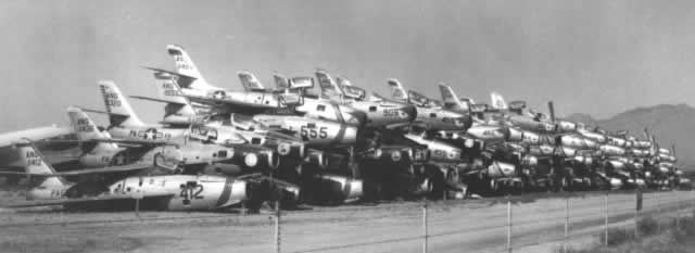Stacks of Republic F-84F Thunderstreaks at Davis-Monthan AFB awaiting scrapping at AMARC in November, 1958 Stacks of Republic F-84F Thunderstreaks at Davis-Monthan AFB awaiting scrapping at AMARC in November, 1958