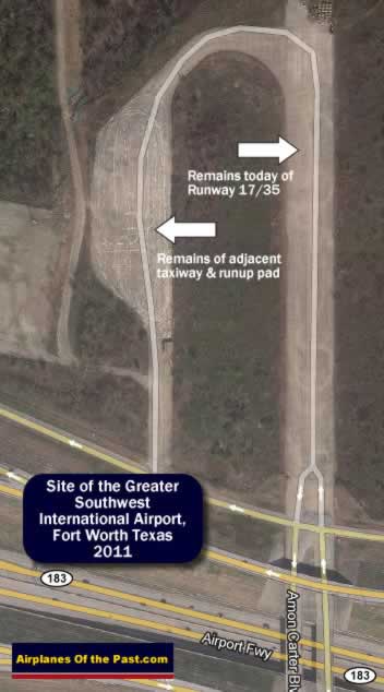 Map of the site of the remaining runway 17-35 at the Greater Southwest International Airport, Amon Carter Field, Fort Worth Texas Map of the site of the remaining runway 17-35 at the Greater Southwest International Airport, Amon Carter Field, Fort Worth Texas