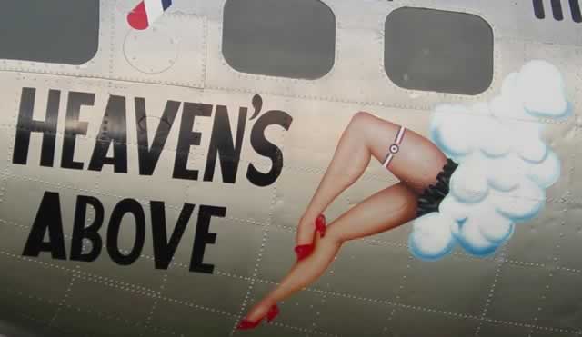 Nose art on Boeing B-17G Flying Fortress "Heavens Above" at Lackland AFB, San Antonio, Texas Nose art on Boeing B-17G Flying Fortress "Heavens Above" at Lackland AFB, San Antonio, Texas