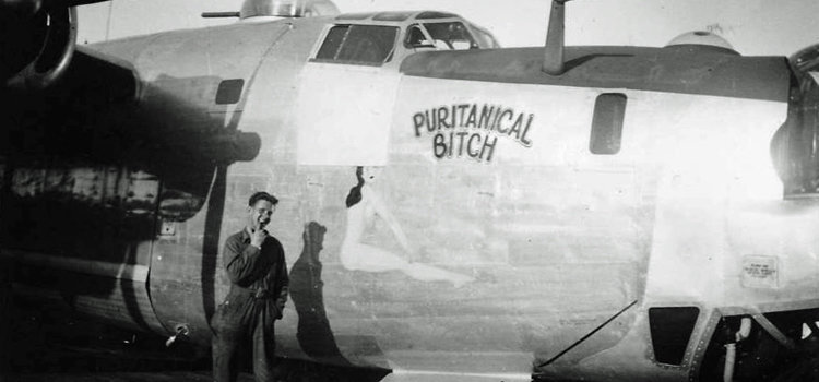 Nose art on the B-24 Liberator "Puritanical Bitch" Nose art on the B-24 Liberator "Puritanical Bitch"