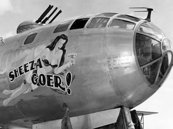 Nose art on B-29 Superfortress "Sheeza Goer!" Nose art on B-29 Superfortress "Sheeza Goer!"