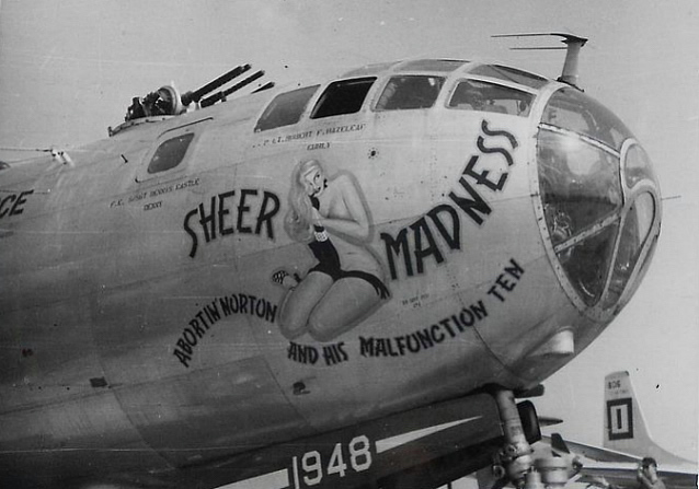 Nose art on B-29 Superfortress "Sheer Madness" Nose art on Boeing B-29 Superfortress "Sheer Madness"