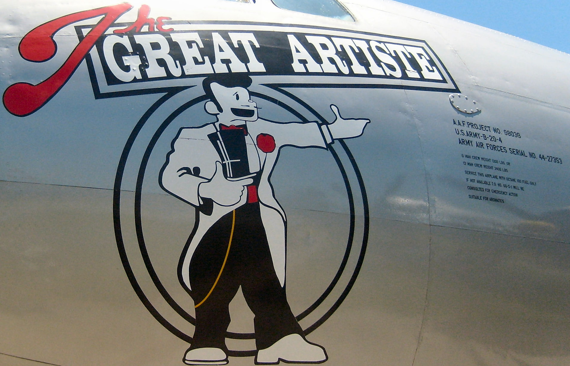Close-up view of the nose art on the B-29 Superfortress "The Great Artiste" at Whiteman AFB Close-up view of the nose art on the B-29 Superfortress "The Great Artiste" at Whiteman AFB