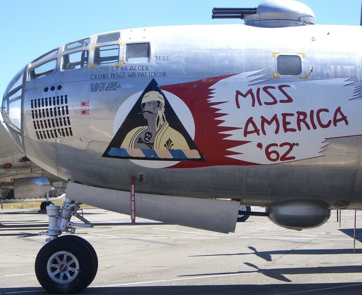 Nose view of the B-29 Superfortress "Miss America 62" at the Doolittle Air Museum in California Nose view of the B-29 Superfortress "Miss America 62" at the Doolittle Air Museum in California