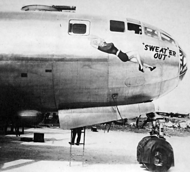 Nose art on B-29 Superfortress "Sweat'er Out" Nose art on B-29 Superfortress "Sweat'er Out"