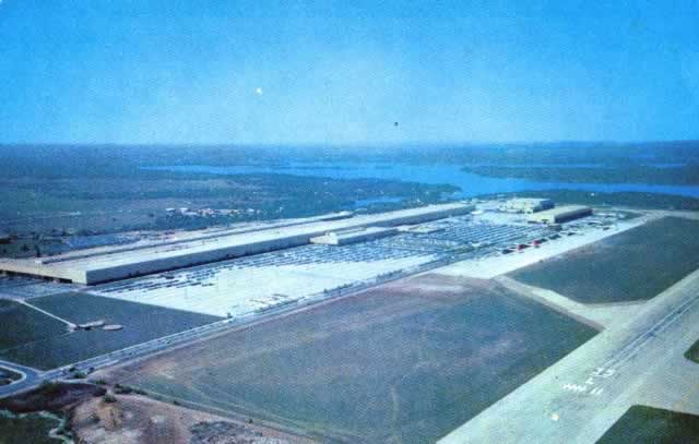Historic postcard of the Convair plant in Fort Worth across the runway from Carswell AFB