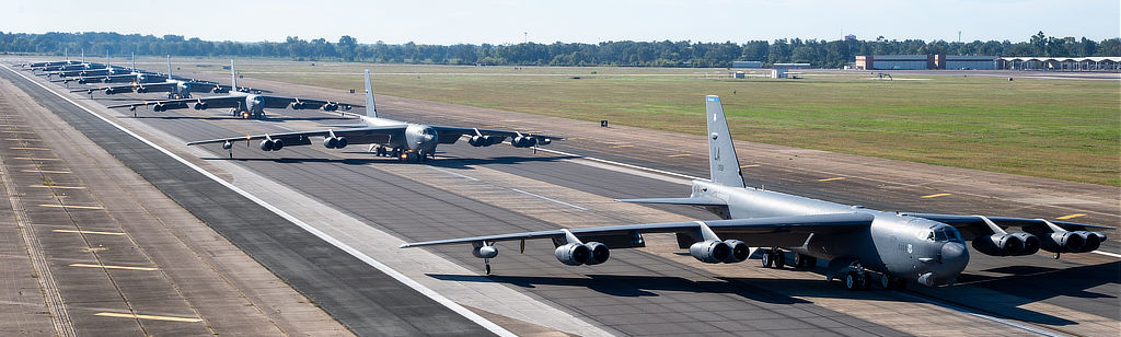 Lineup of B-52 Stratofortress bombers at Barksdale Air Force Base Lineup of B-52 Stratofortress bombers at Barksdale Air Force Base