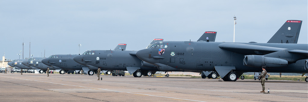 B-52 Stratofortress bombers on the tarmac at Barksdale Air Force Base B-52 Stratofortress bombers on the tarmac at Barksdale Air Force Base