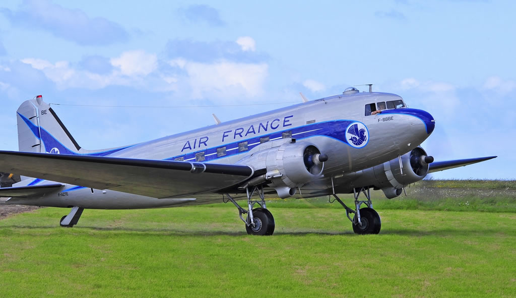 C-47A Skytrain, Registration F-AZTE, painted in Air France colors, at Cherbourg, France C-47A Skytrain, Registration F-AZTE, painted in Air France colors, at Cherbourg, France