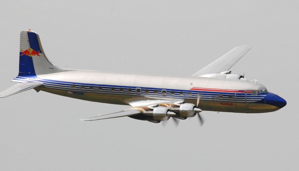 Douglas DC-6B "Red Bull", Registration N996DM, seen here in Pau, France