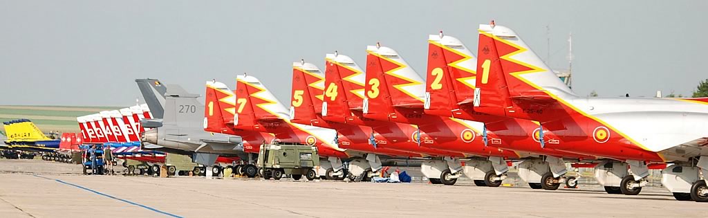 Aircraft of several European aerial demonstration teams parked on the tarmac Aircraft of several European aerial demonstration teams parked on the tarmac
