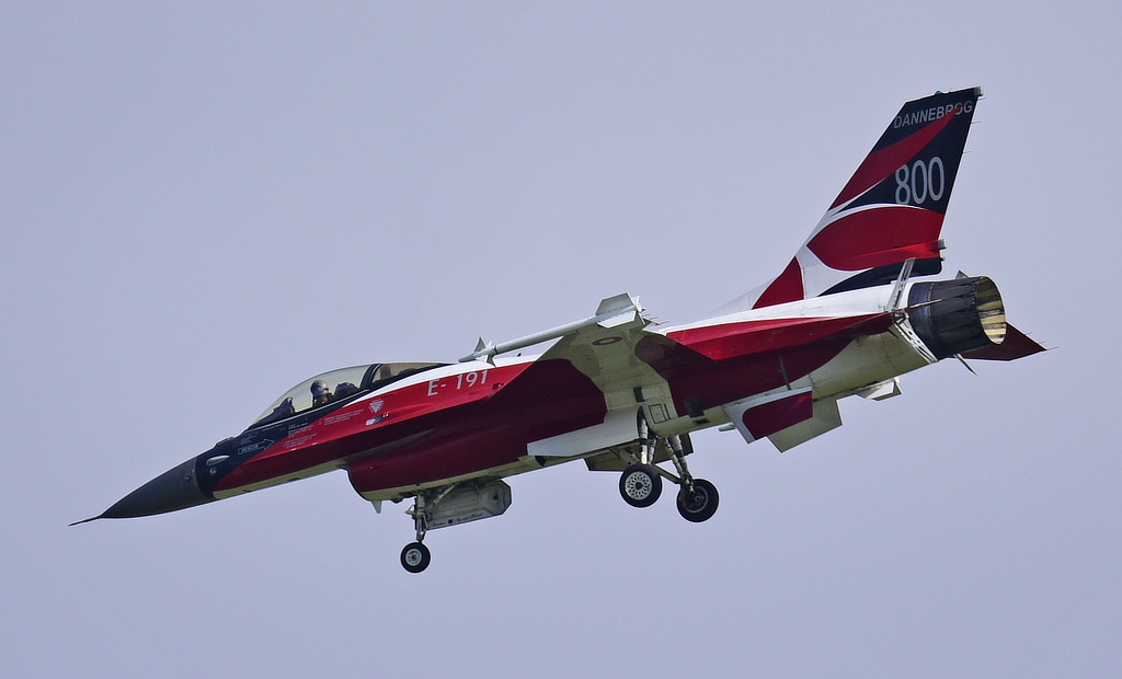 F-16 of the Royal Danish Air Force (RDAF), E-191, celebrating 800 years of the Danish flag ... Dannebrog F-16 of the Royal Danish Air Force (RDAF), E-191, celebrating 800 years of the Danish flag ... Dannebrog