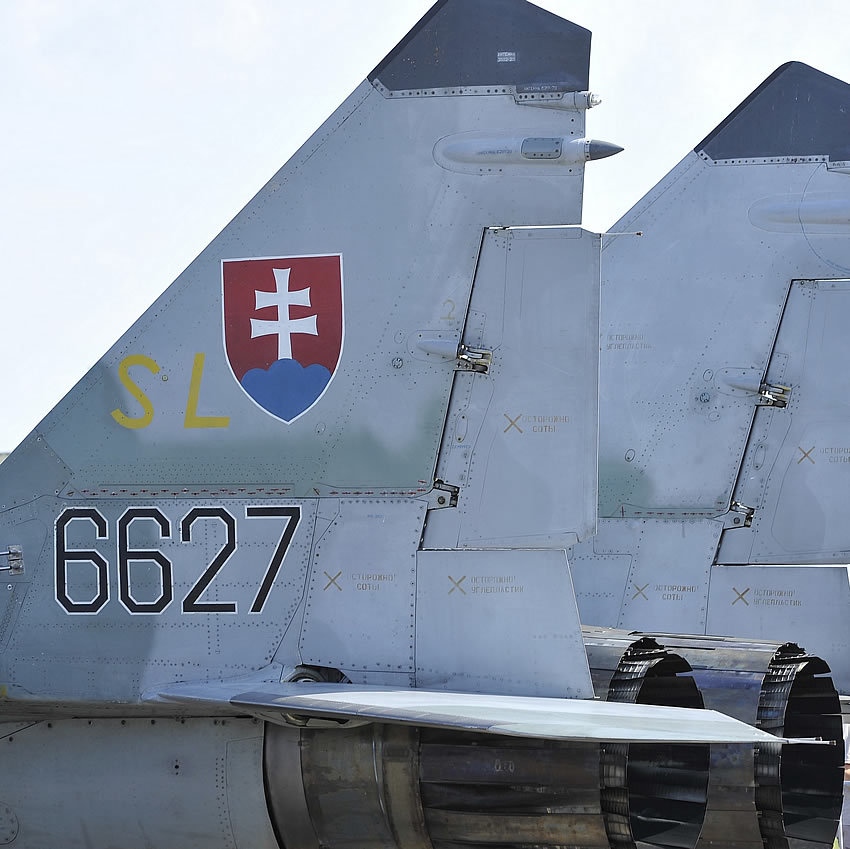 Tail view of the Mikoyan Mig-29 of the Polish Air Force Tail view of the Mikoyan Mig-29 of the Polish Air Force