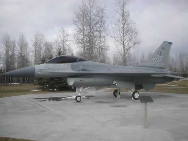F-16 Fighting Falcon on display at Eielson Air Force Base near Fairbanks, Alaska F-16 Fighting Falcon on display at Eielson Air Force Base near Fairbanks, Alaska