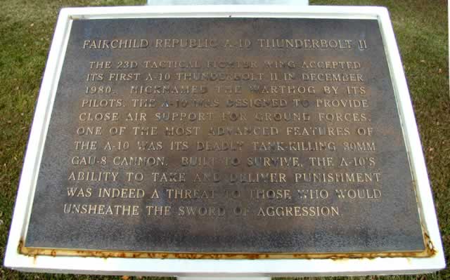 Fairchild Republic A-10 Thunderbolt II historical marker Fairchild Republic A-10 Thunderbolt II historical marker