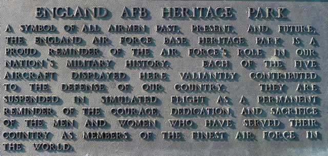 Plaque ... England AFB Heritage Park Plaque ... England AFB Heritage Park