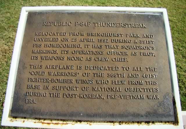 Republic F-84F Thunderstreak marker at Heritage Park Republic F-84F Thunderstreak marker at Heritage Park