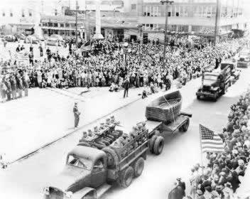 Military troops on parade in downtown Alexandria Louisiana