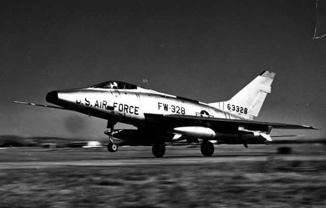 U.S. Air Force F-100 Super Sabre, S/N 63328, Buzz No. FW-328 at takeoff (Photo courtesy of U.S. Air Force) U.S. Air Force F-100 Super Sabre, S/N 63328, Buzz No. FW-328 at takeoff (Photo courtesy of U.S. Air Force)