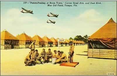Potato peeling at Boom Town, Corner Sand Avenue and Dust Blvd., MacDill Field, Tampa, Florida Potato peeling at Boom Town, Corner Sand Avenue and Dust Blvd., MacDill Field, Tampa, Florida