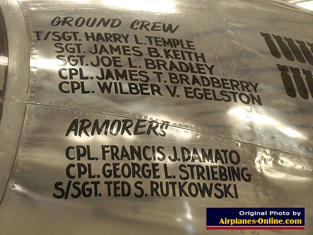 Ground crew listing on the nose of the B-29 "Sentimental Journey" S/N 44-70016