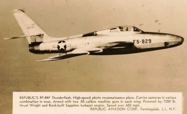 Republic RF84-F Thunderflash, Buzz Number FS-829, in flight Republic RF84-F Thunderflash, Buzz Number FS-829, in flight
