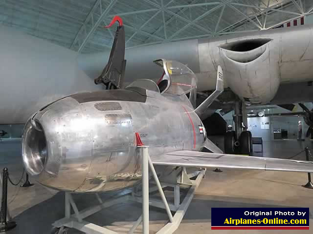Front view of the XF-85 "Goblin", S/N 46-0524, the experimental B-36 "Parasite Fighter-Escort" Front view of the XF-85 "Goblin", S/N 46-0524, the experimental B-36 "Parasite Fighter-Escort"